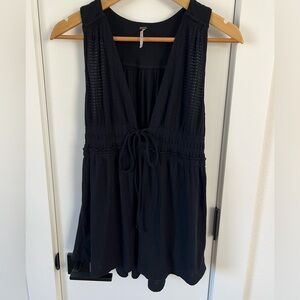 Free People Black Waffle Knit Tank - Medium